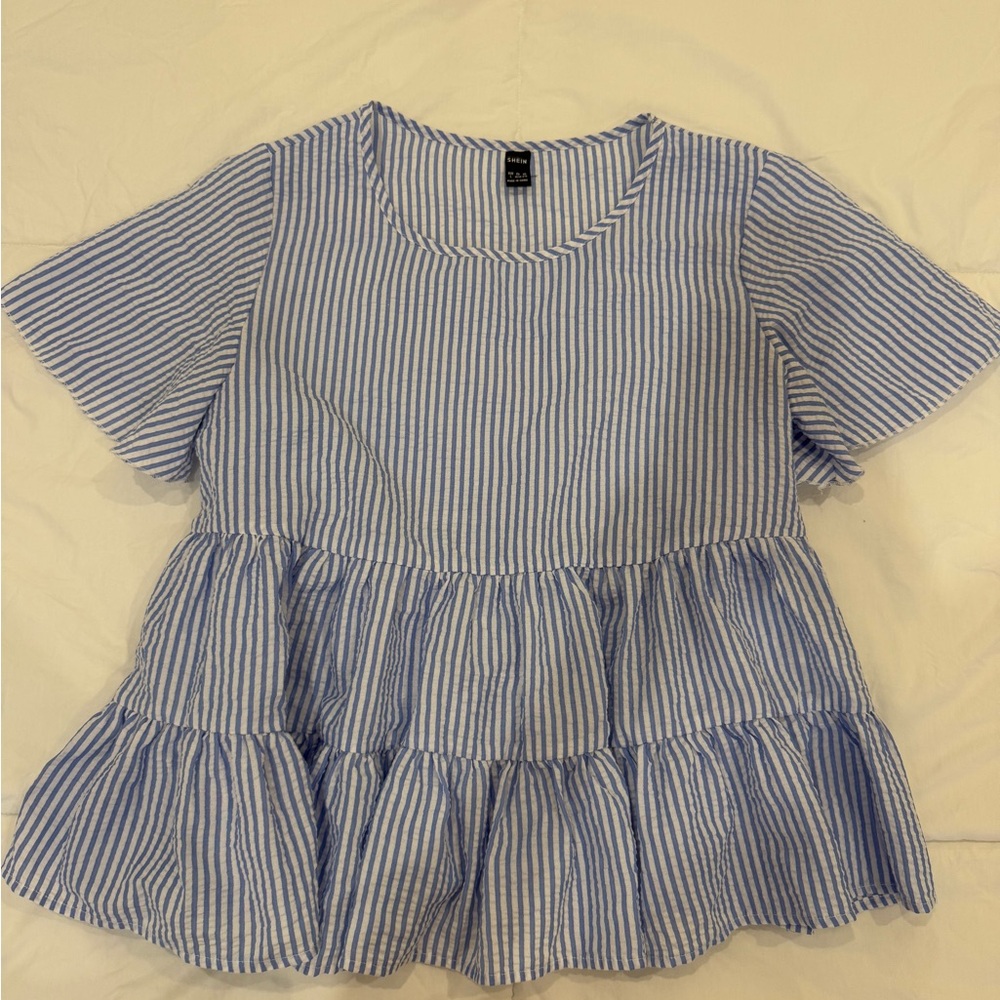 SHEIN Blue and White Striped Blouse